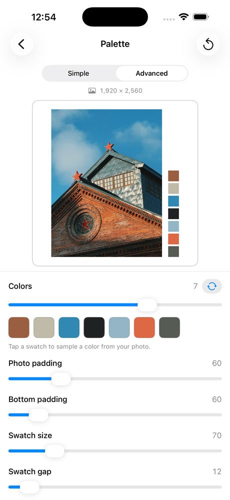 Pally palette screen, advanced mode