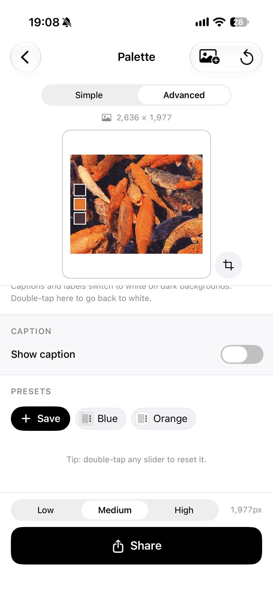 Pally presets row in the editor