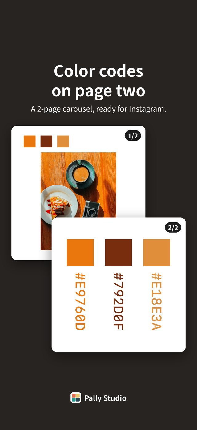 Two-page carousel with HEX color codes on page two